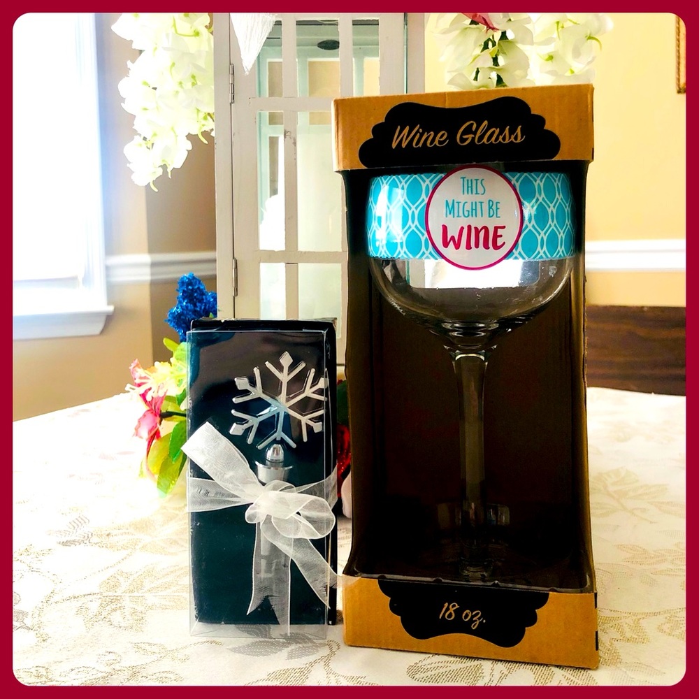 🍷NIB🍷18oz Wine Glass & Wine Bottle Stopper